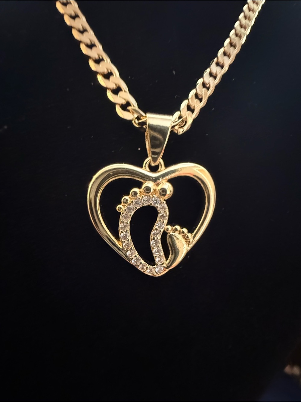 17 Inch 3.4mm Mother and Child Heart Pendant Necklace 18k dipped AAACZ